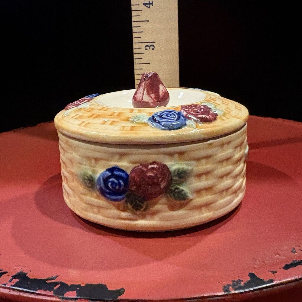 Vintage Ceramic Floral Basket Weave Trinket Dish - Picture 5 of 5